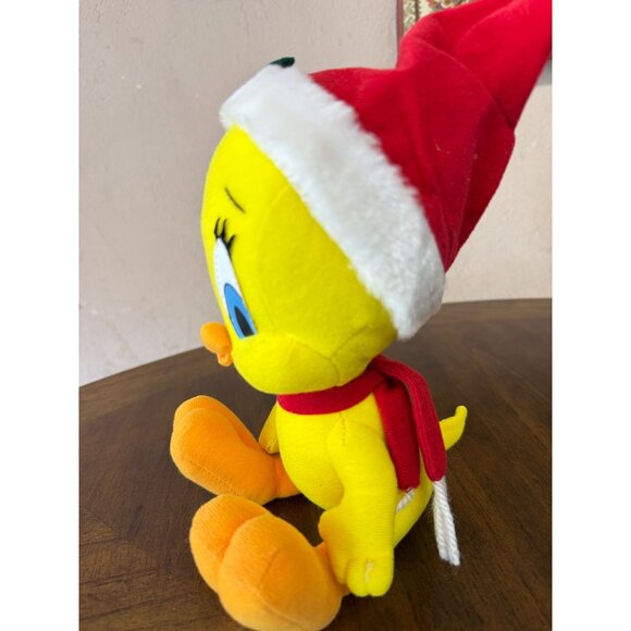 Vintage Christmas Looney Tunes Tweety Bird Santa Hat Plush Stuffed Animal 1990s - Picture 9 of 12